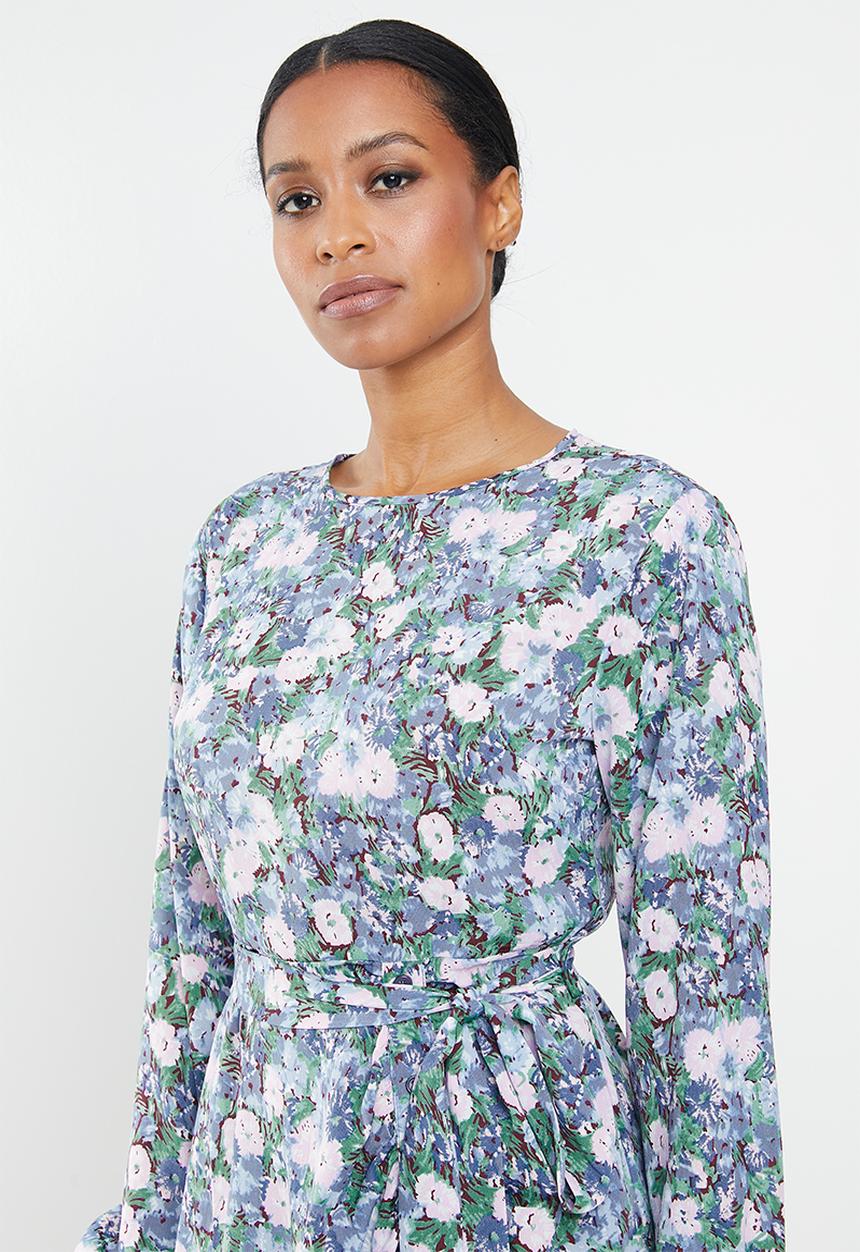 Missguided - Petite ruched side button tea dress floral - blue