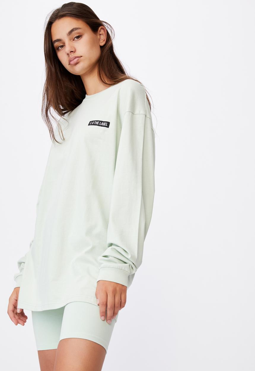 Factorie - Super oversized ls graphic tee - celadon