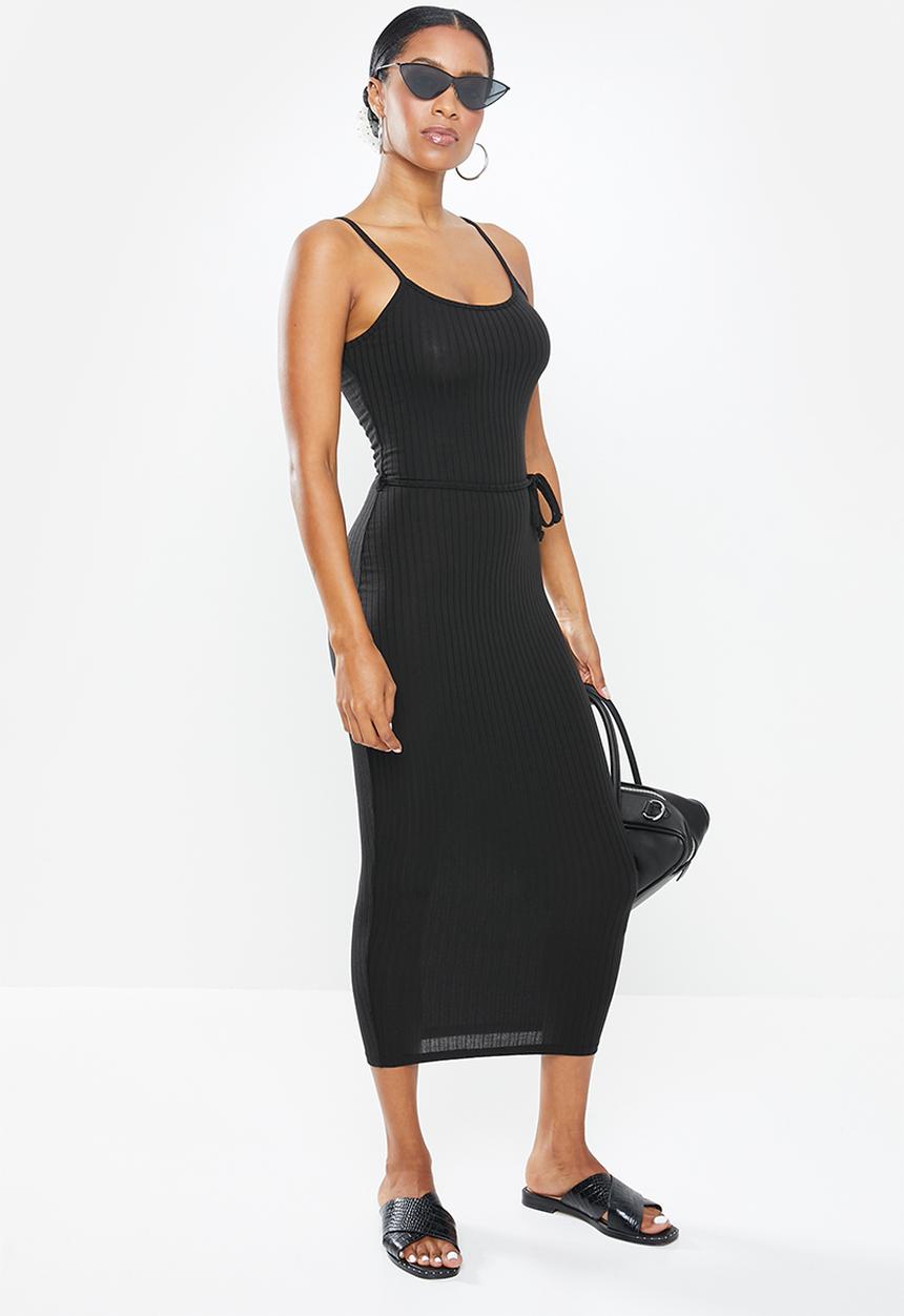 Missguided - Petite tie belt cami midi dress - black