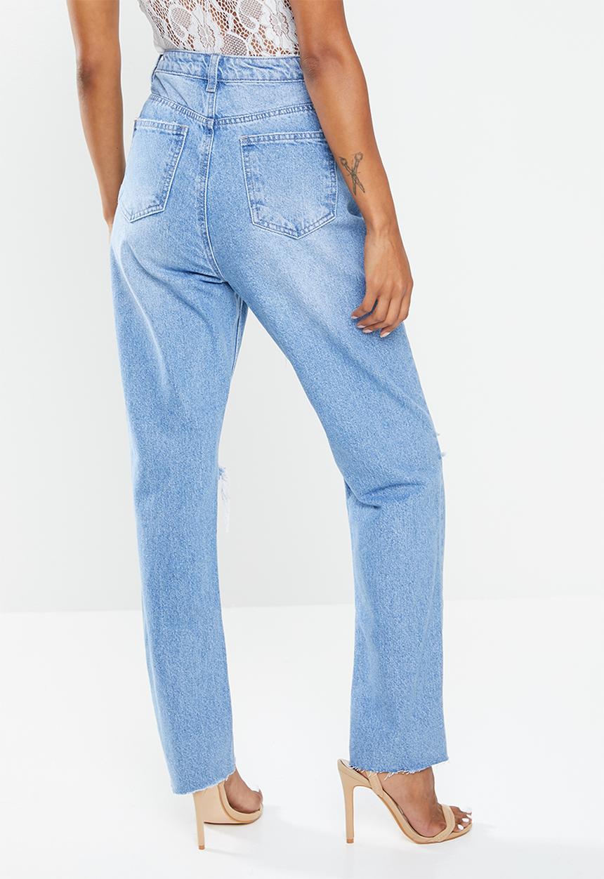 Missguided - Petite wrath slash rip straight leg jean - light blue