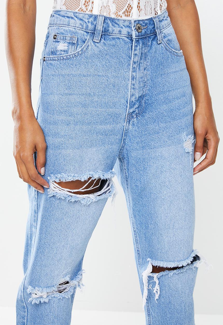 Missguided - Petite wrath slash rip straight leg jean - light blue