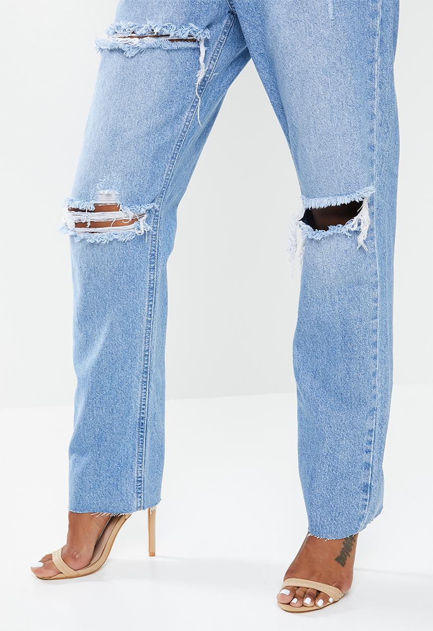 Missguided - Petite wrath slash rip straight leg jean - light blue