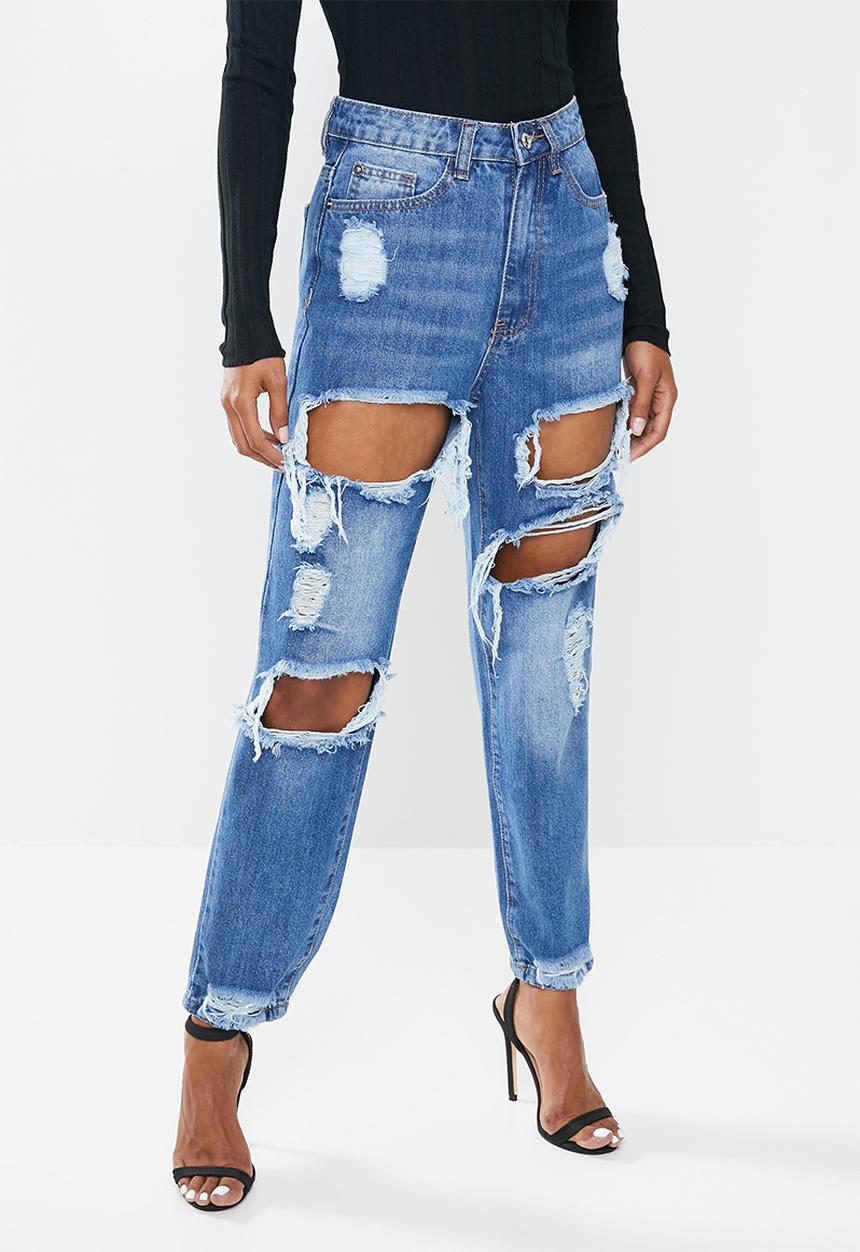 Missguided - Petite riot high rise ripped jean - blue