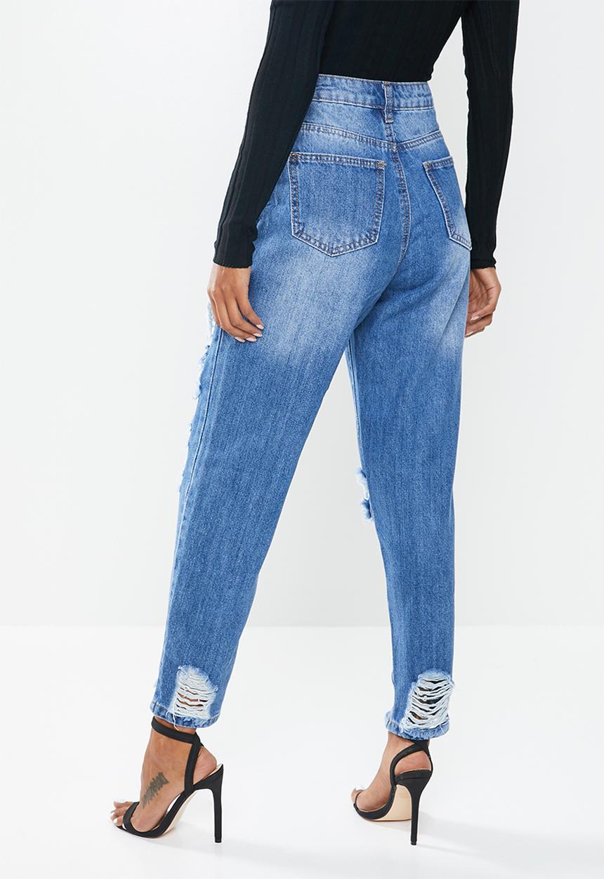 Missguided - Petite riot high rise ripped jean - blue
