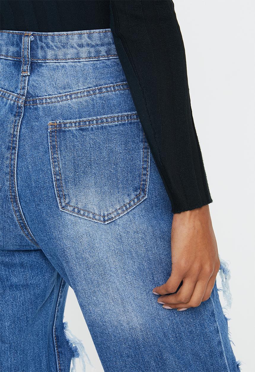 Missguided - Petite riot high rise ripped jean - blue