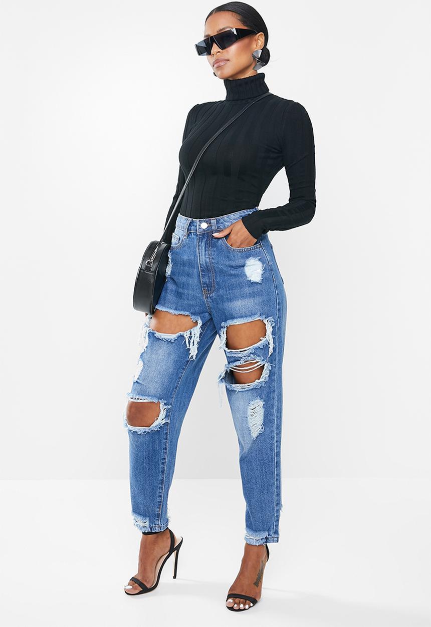Missguided - Petite riot high rise ripped jean - blue