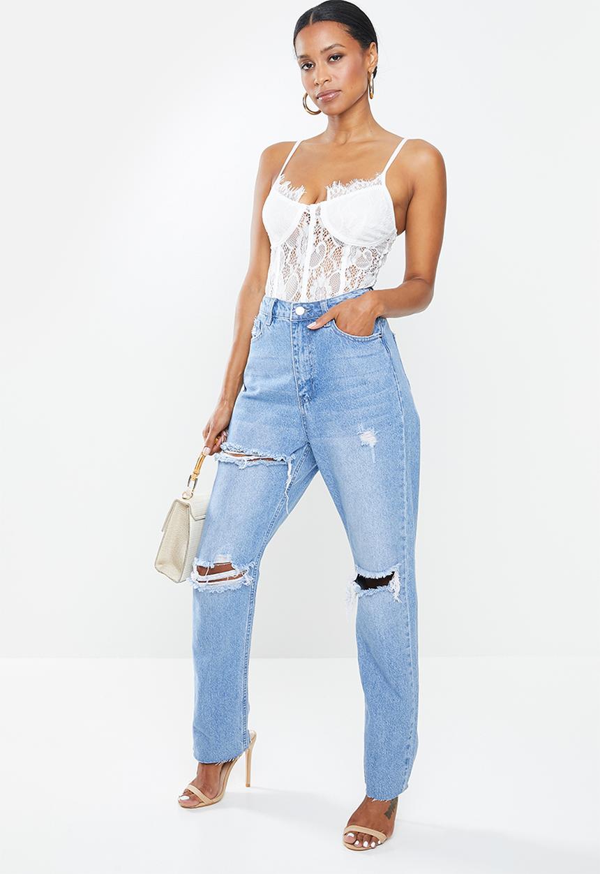 Missguided - Petite lace strappy bodysuit - white