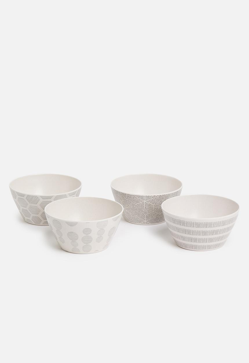 Excellent Houseware - Splice bamboo bowl set of 4 - grey & white