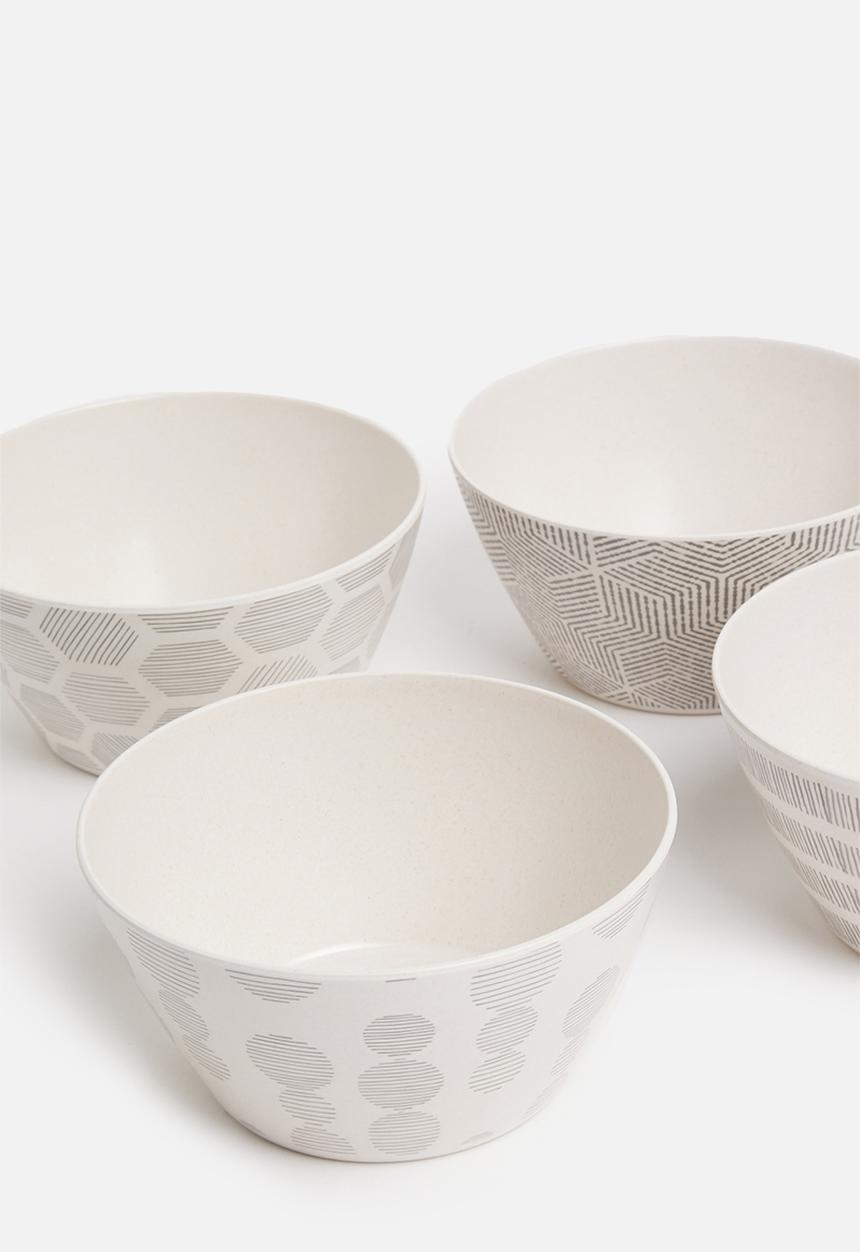Excellent Houseware - Splice bamboo bowl set of 4 - grey & white