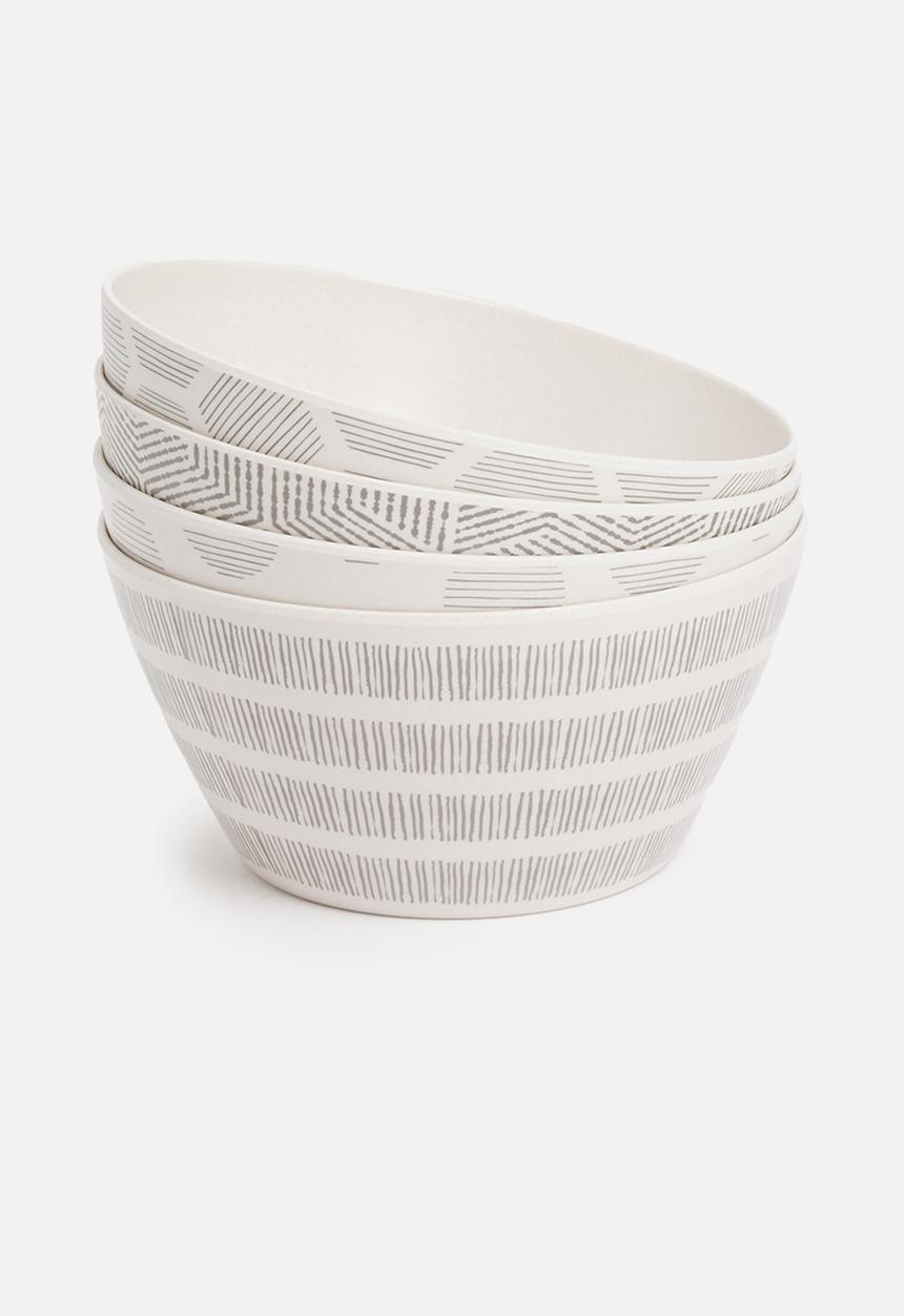 Excellent Houseware - Splice bamboo bowl set of 4 - grey & white