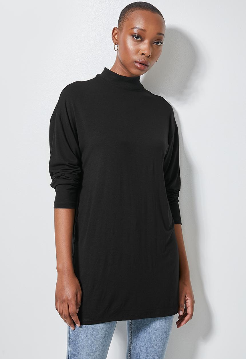 Superbalist - Rib neck longline tee - black
