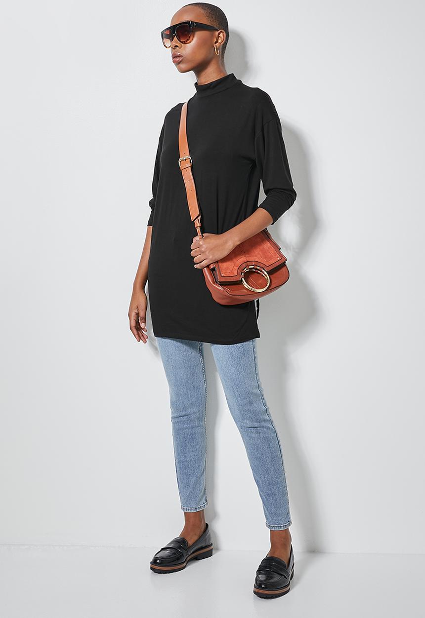 Superbalist - Rib neck longline tee - black