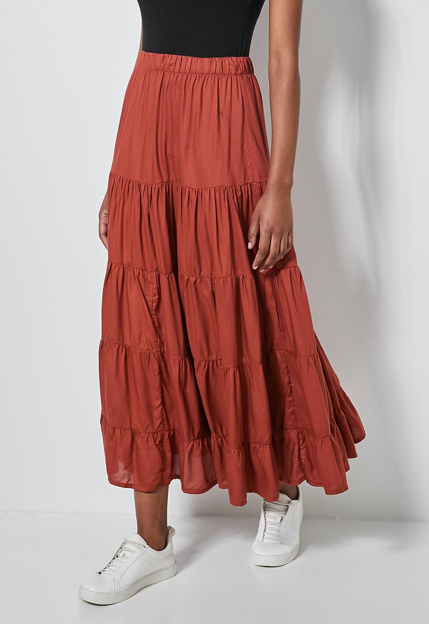 Superbalist - Tiered midi skirt - tobacco