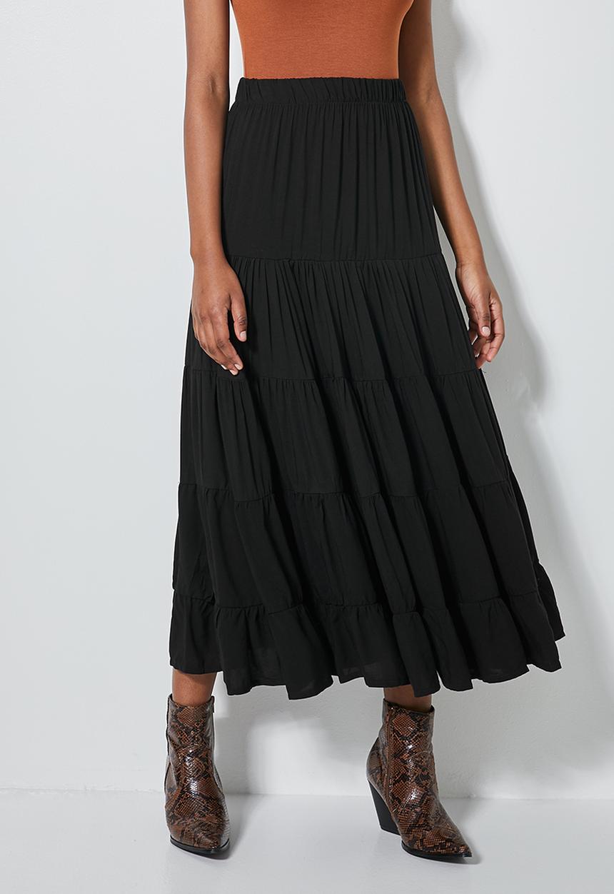 Superbalist - Tiered midi skirt - black