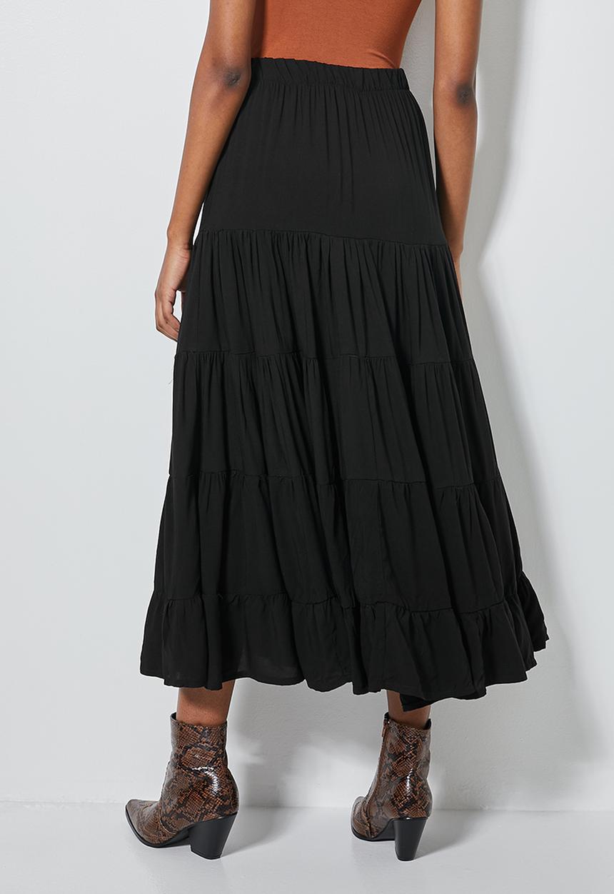 Superbalist - Tiered midi skirt - black