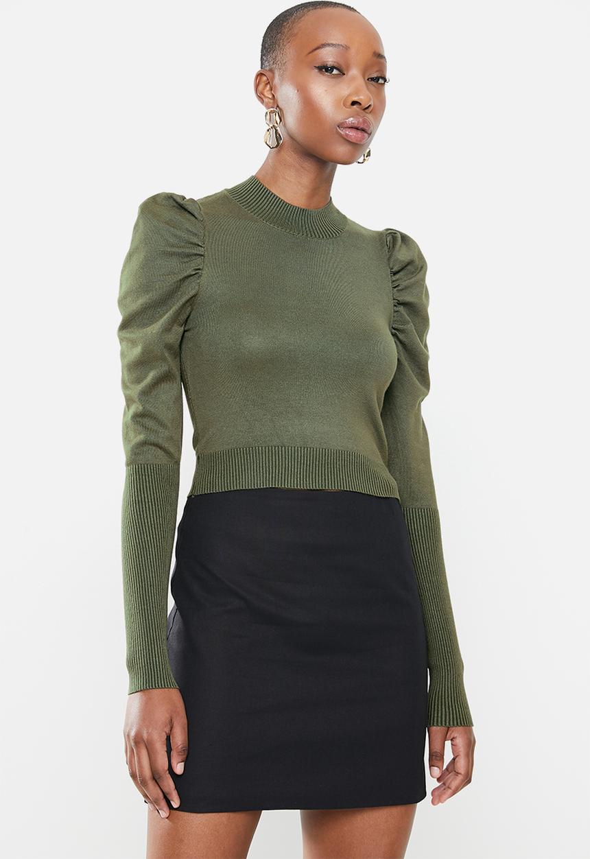 Glamorous - Puff sleeve knit - khaki green 