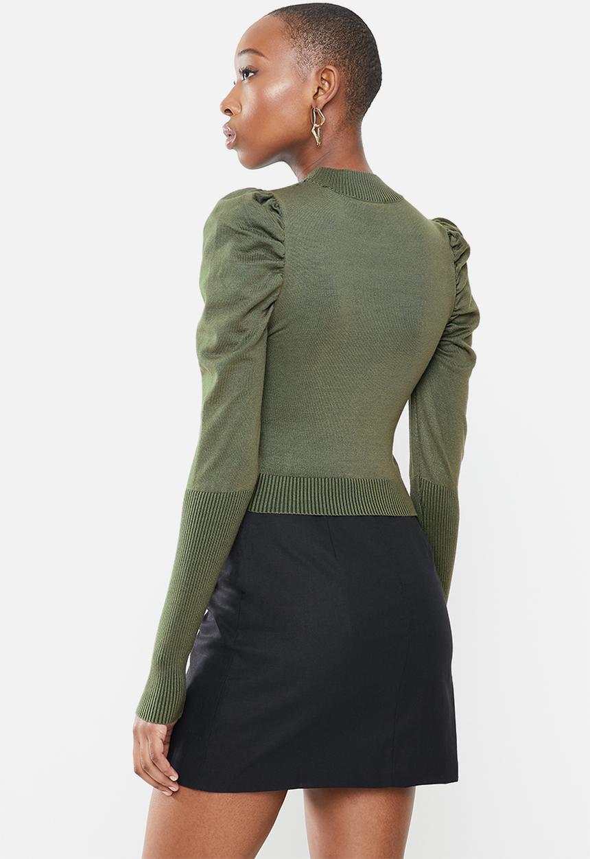 Glamorous - Puff sleeve knit - khaki green 