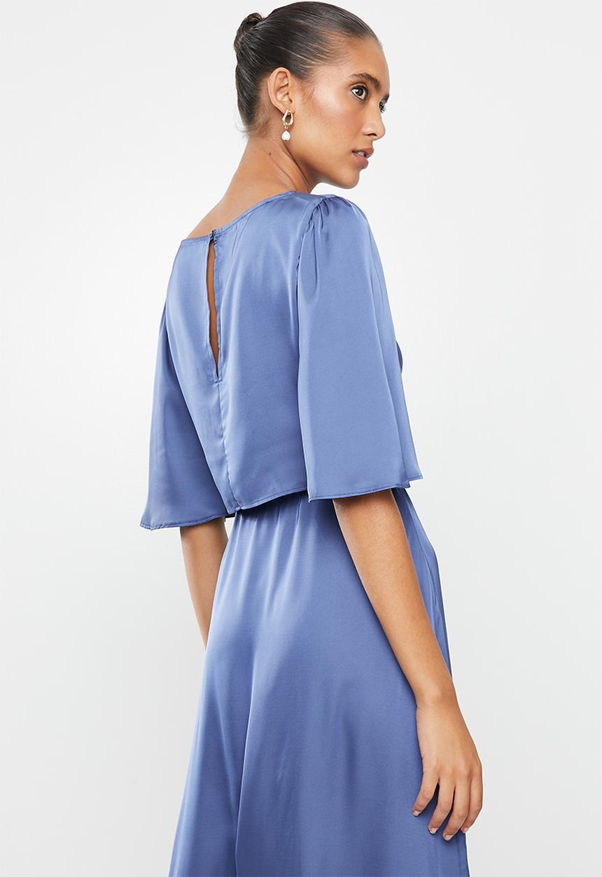 MILLA - Satin twist front angel sleeve top - blue