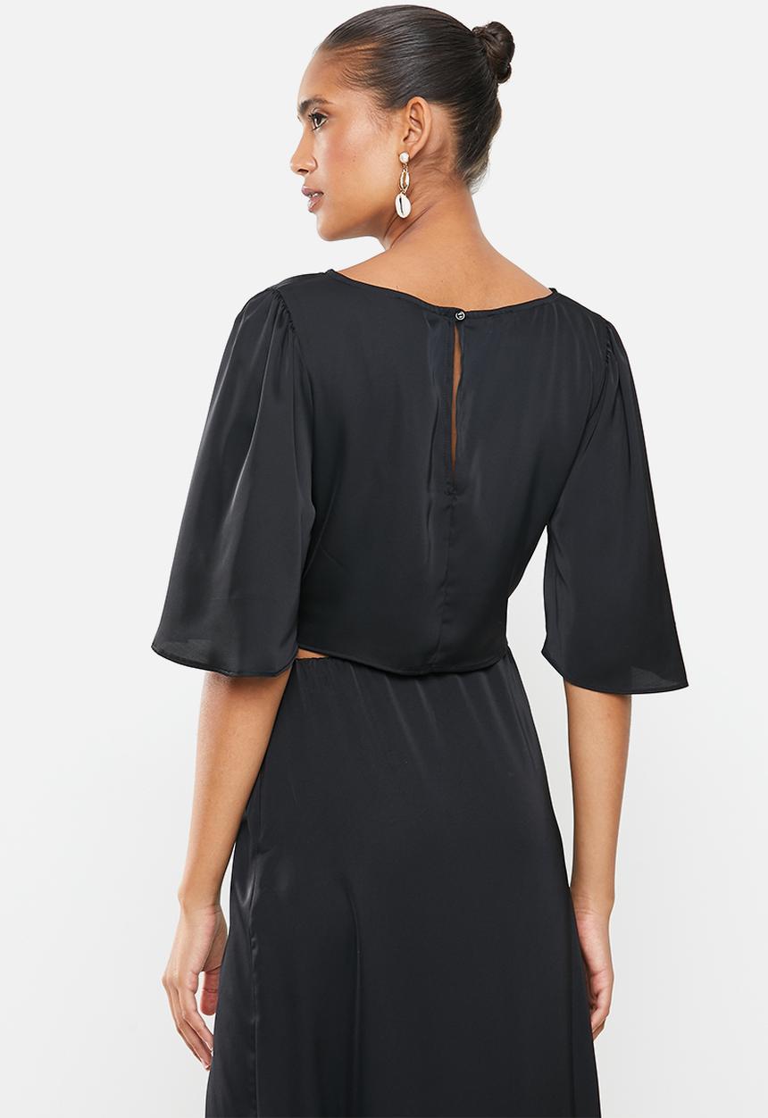 MILLA - Satin twist front angel sleeve top - black