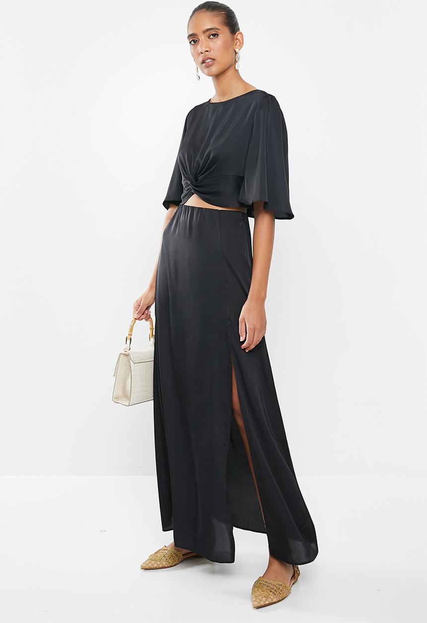 MILLA - Satin twist front angel sleeve top - black