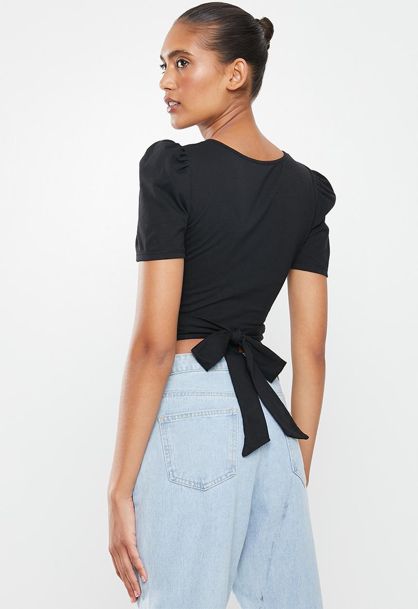 Blake - Knit wrap-tie tee - black