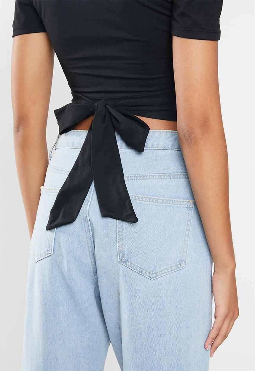 Blake - Knit wrap-tie tee - black