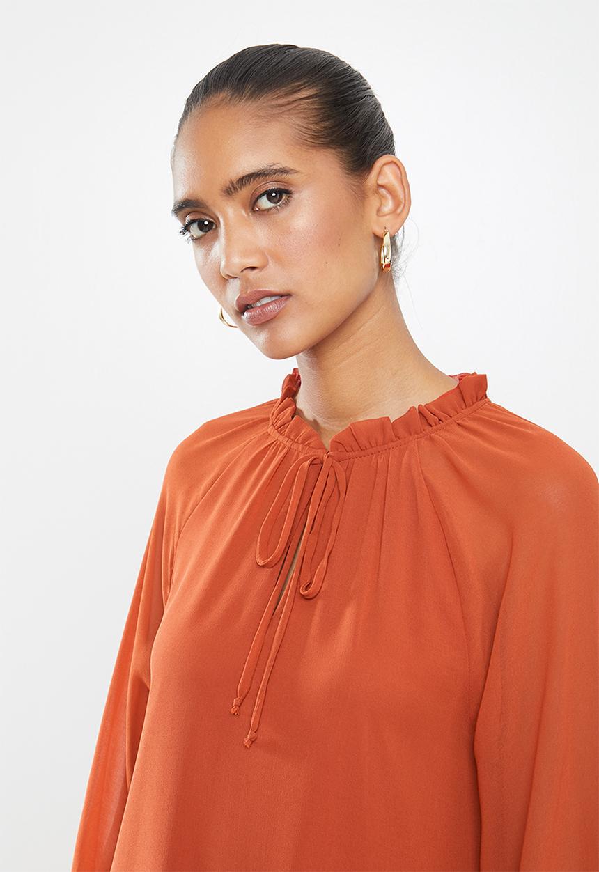 MILLA - Pie crust mini tiered dress - rust 