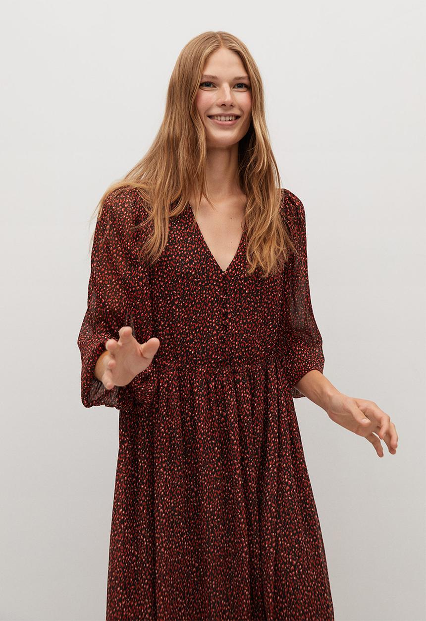 MANGO - Dress garden - red & black