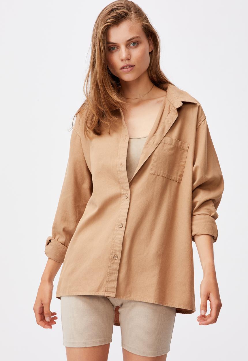 Cotton On - Boyfriend shirt - almond
