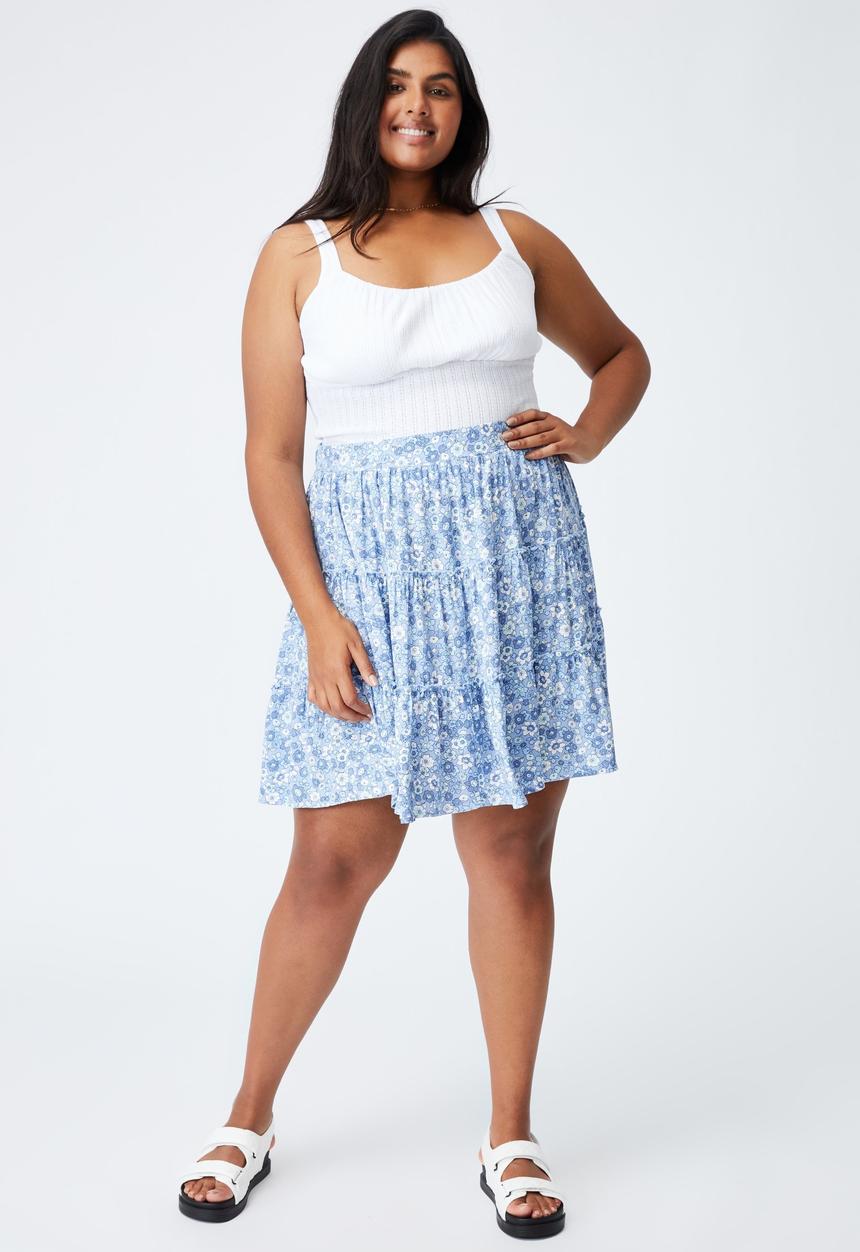 Cotton On - Curve sky skater mini skirt - windsome ditsy dusk blue