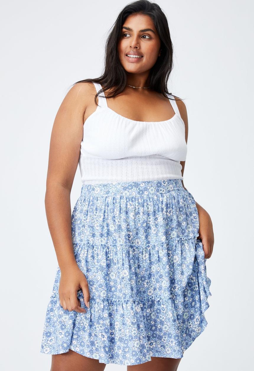 Cotton On - Curve sky skater mini skirt - windsome ditsy dusk blue