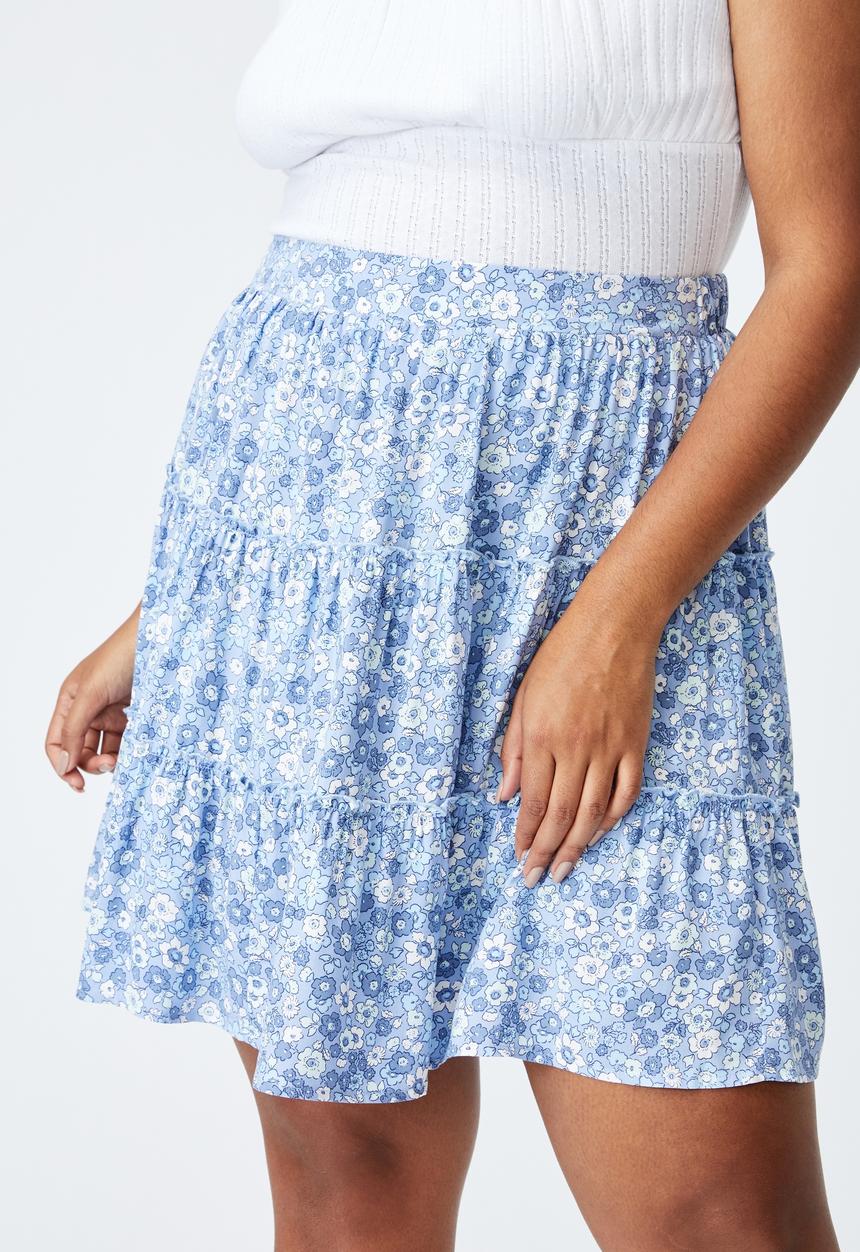 Cotton On - Curve sky skater mini skirt - windsome ditsy dusk blue