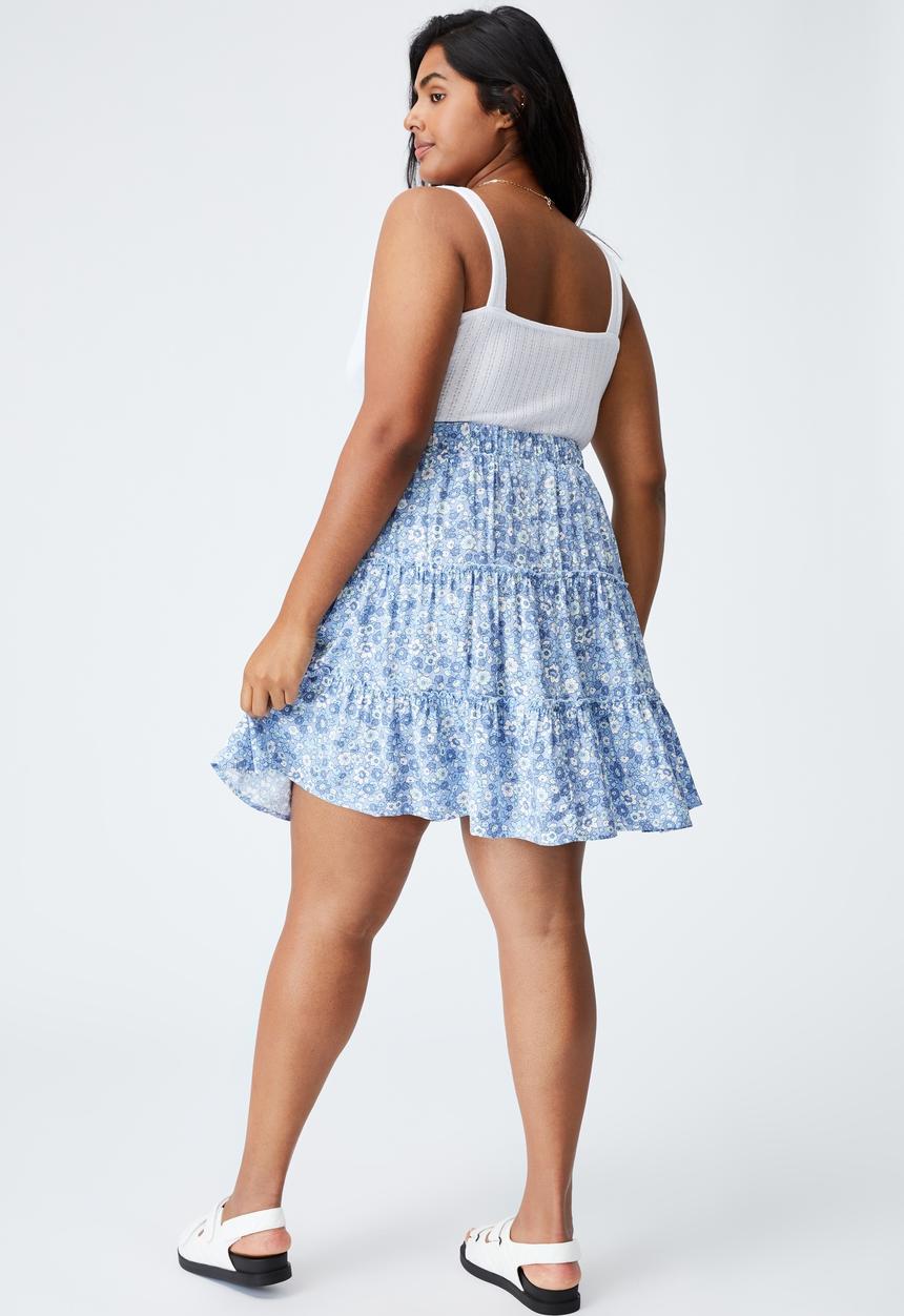 Cotton On - Curve sky skater mini skirt - windsome ditsy dusk blue