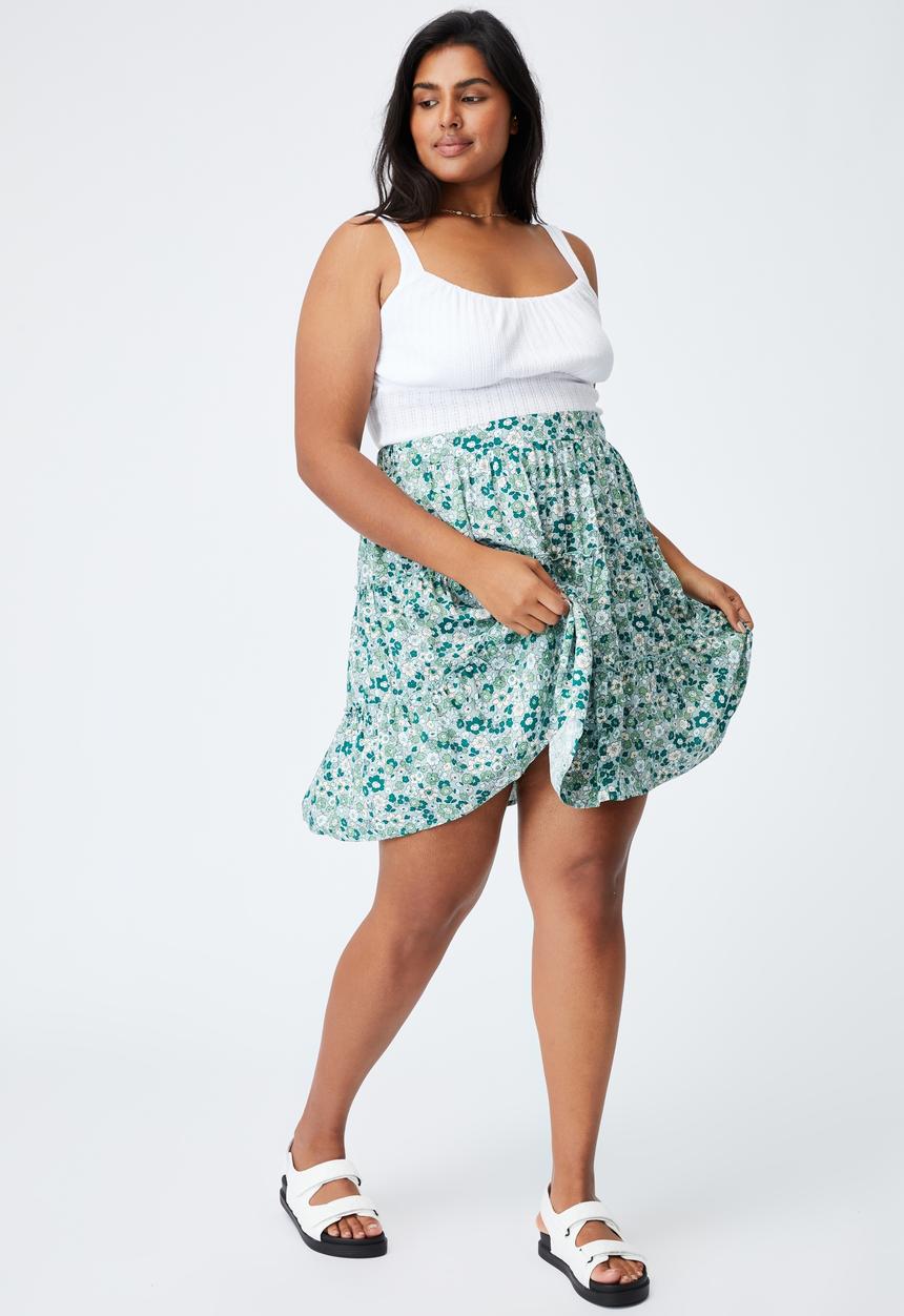 Cotton On - Curve sky skater mini skirt - windsome ditsy lush green