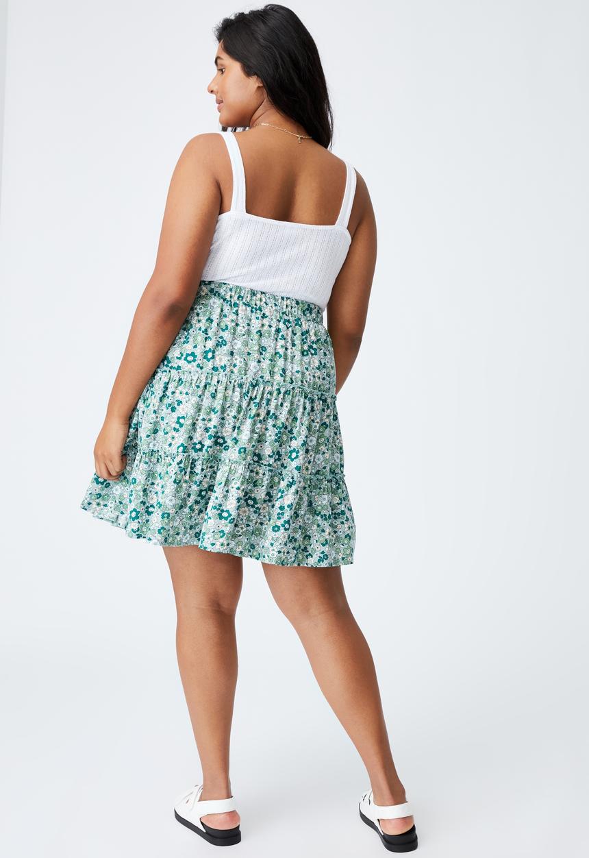 Cotton On - Curve sky skater mini skirt - windsome ditsy lush green
