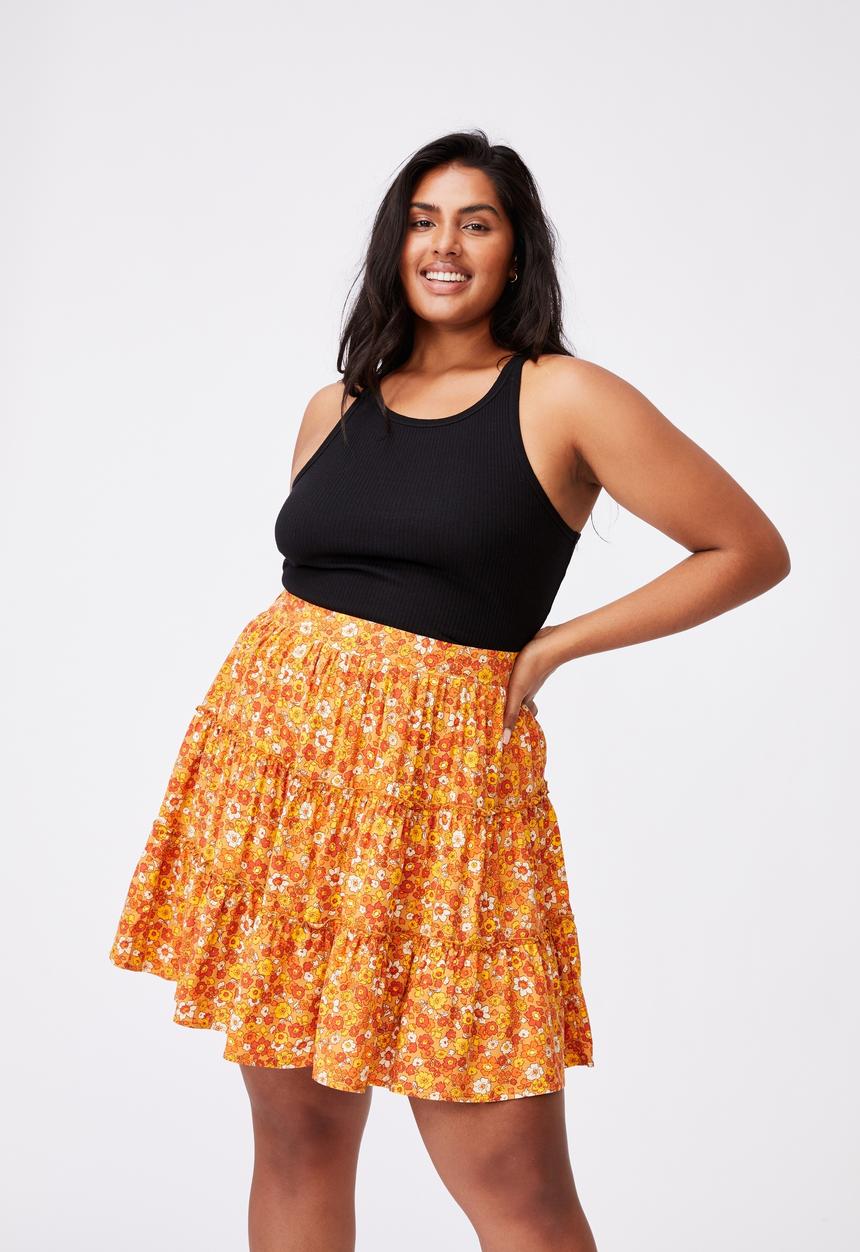 Cotton On - Curve sky skater mini skirt - windsome ditsy retro yellow