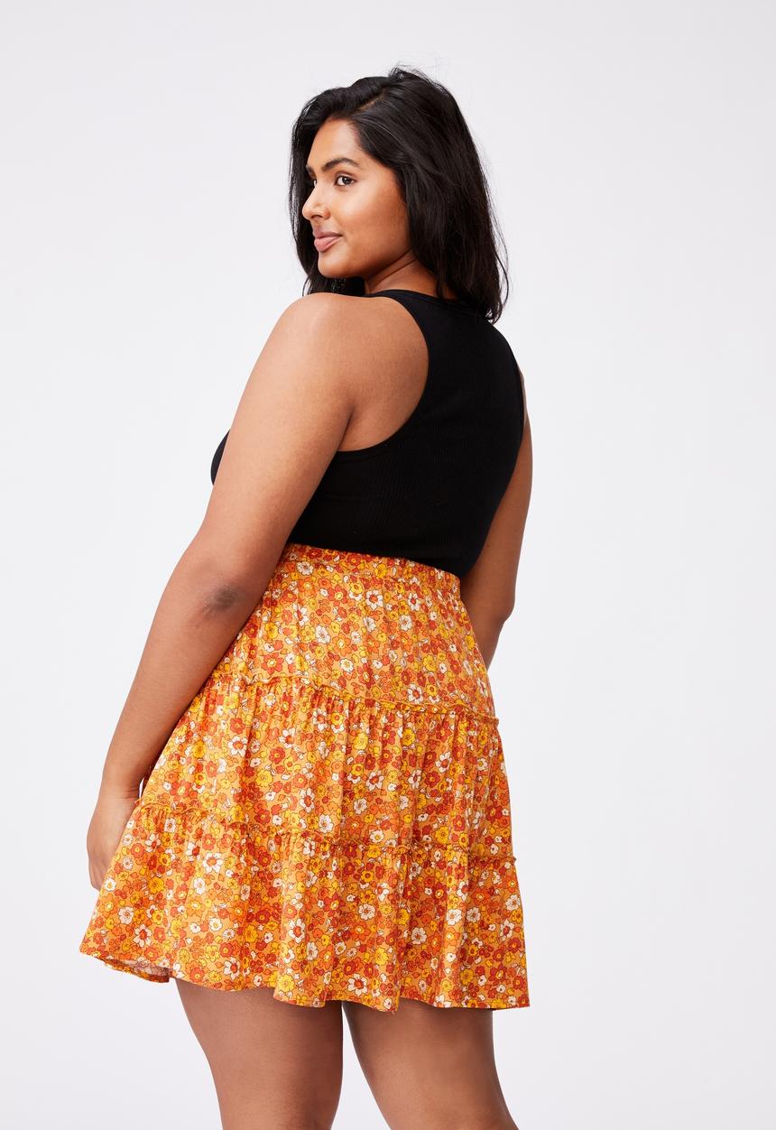 Cotton On - Curve sky skater mini skirt - windsome ditsy retro yellow
