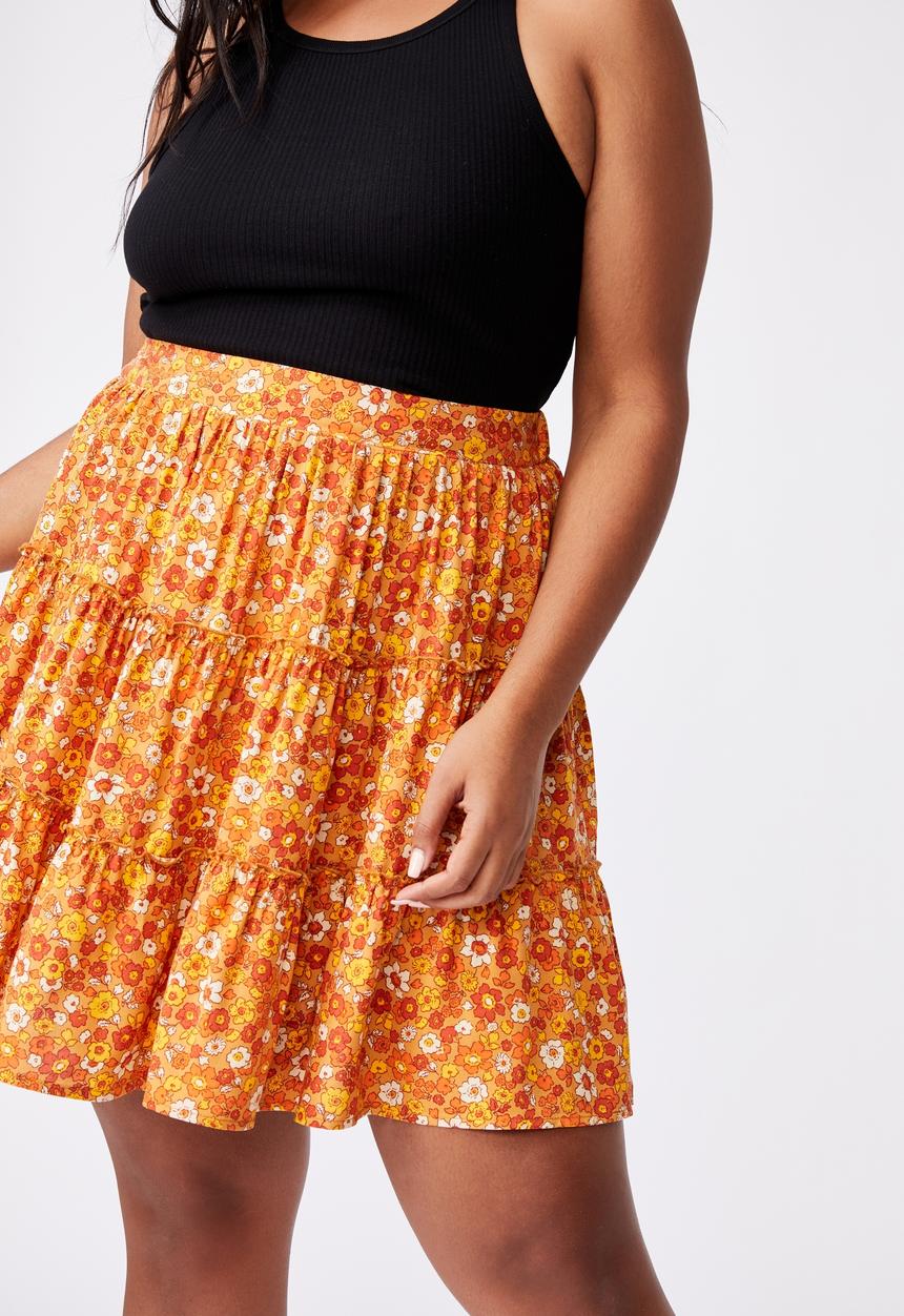 Cotton On - Curve sky skater mini skirt - windsome ditsy retro yellow