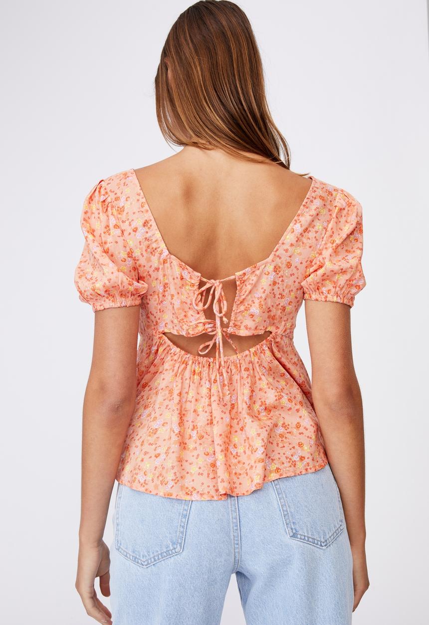 Cotton On - Maggie tie back babydoll blouse - libby ditsy melon