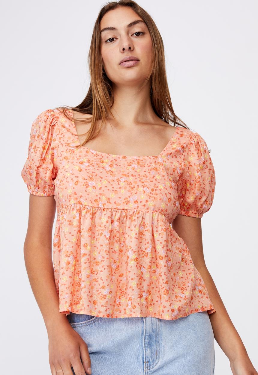 Cotton On - Maggie tie back babydoll blouse - libby ditsy melon