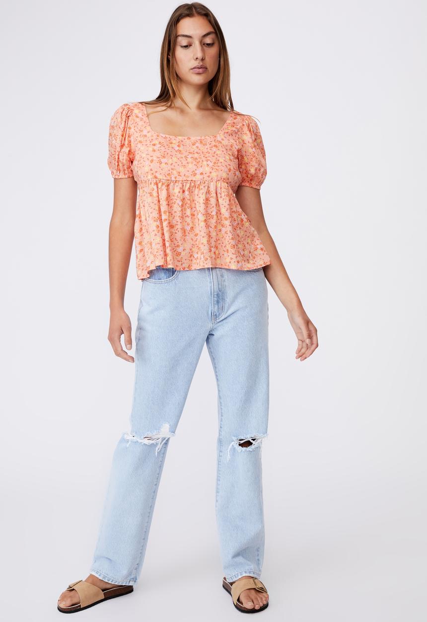 Cotton On - Maggie tie back babydoll blouse - libby ditsy melon