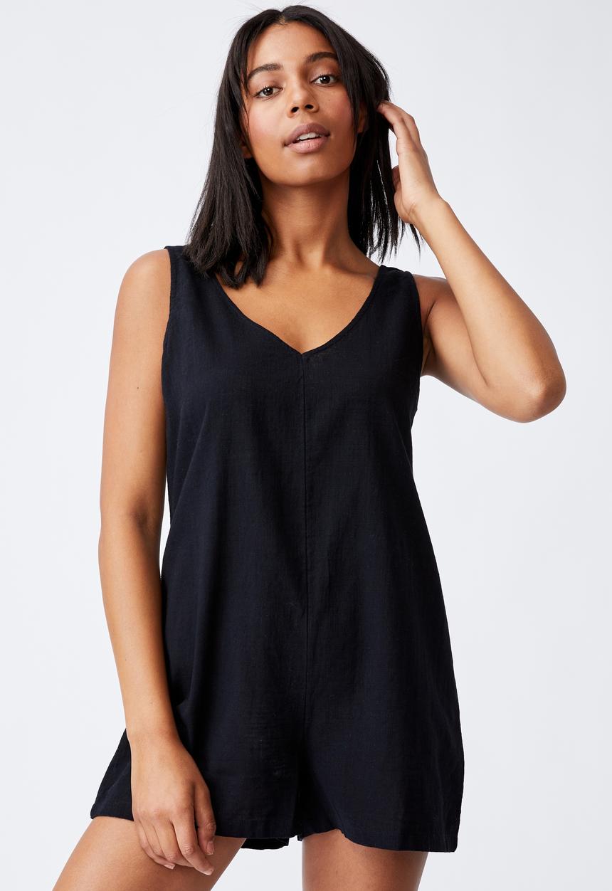 Cotton On - Woven jess tie back romper - black