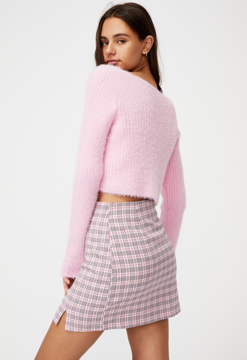 Factorie - Double split mini skirt - parker check honeysuckle