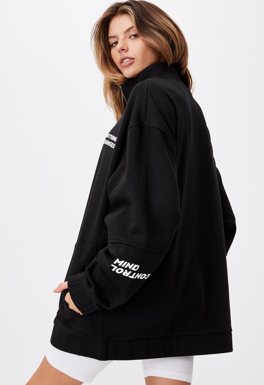 Factorie - Oversized qtr zip graphic crew - black