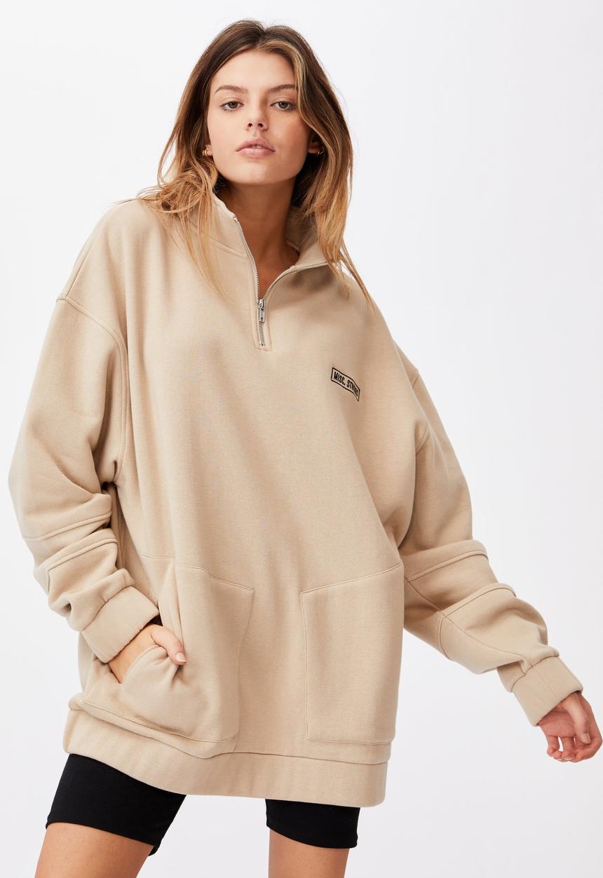 Factorie - Oversized qtr zip graphic crew - humus/misc studios