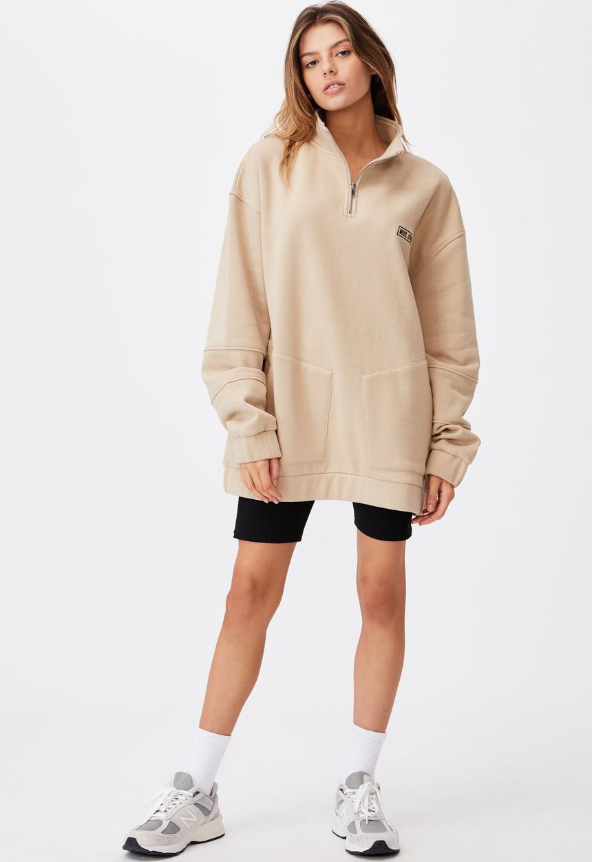 Factorie - Oversized qtr zip graphic crew - humus/misc studios