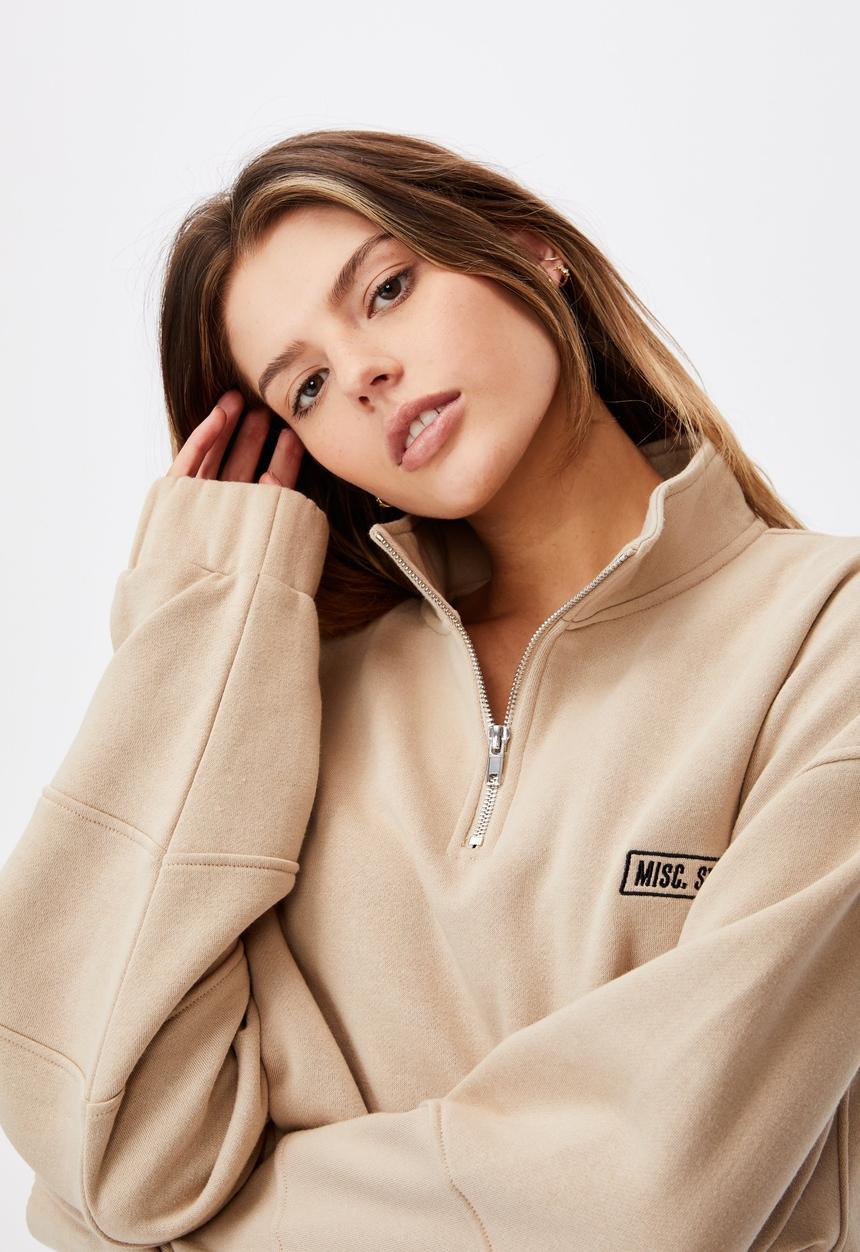 Factorie - Oversized qtr zip graphic crew - humus/misc studios