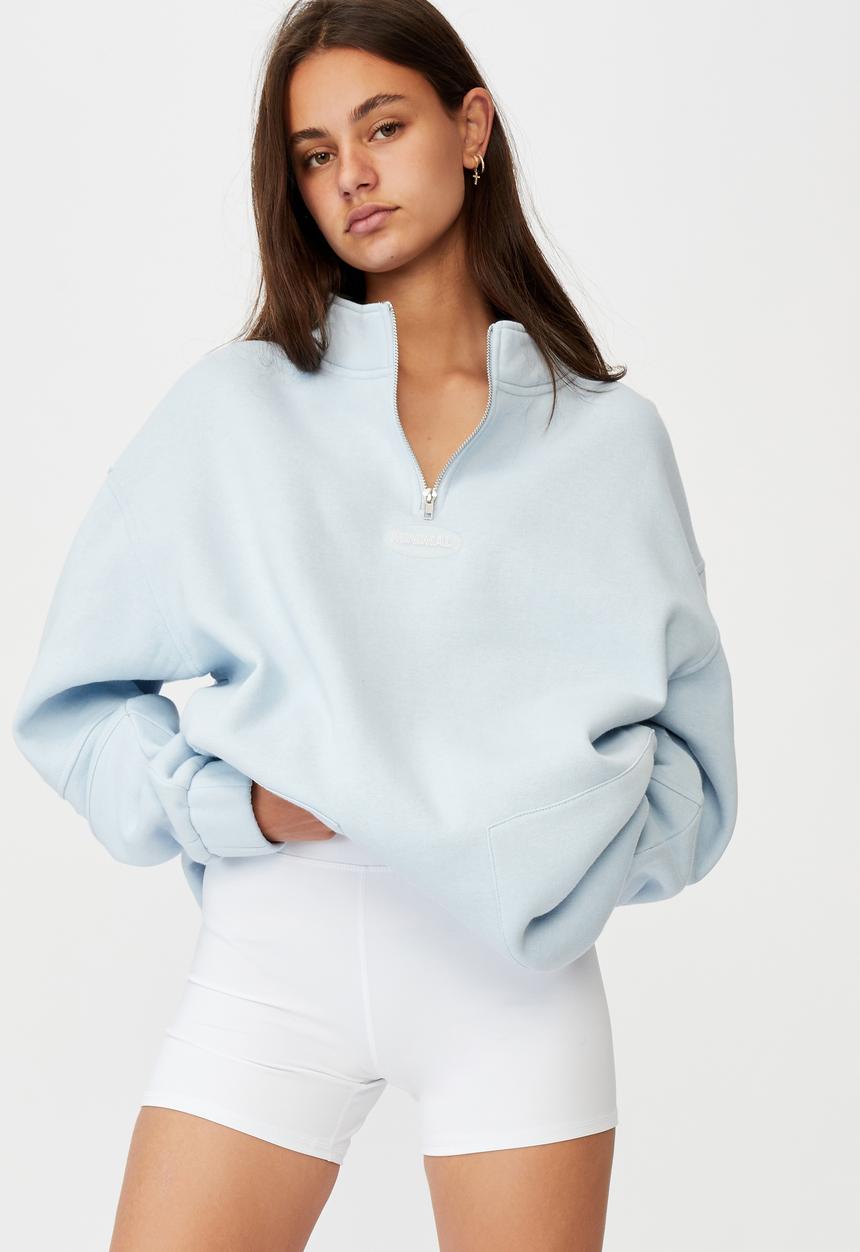 Factorie - Oversized qtr zip graphic crew - skyway blue
