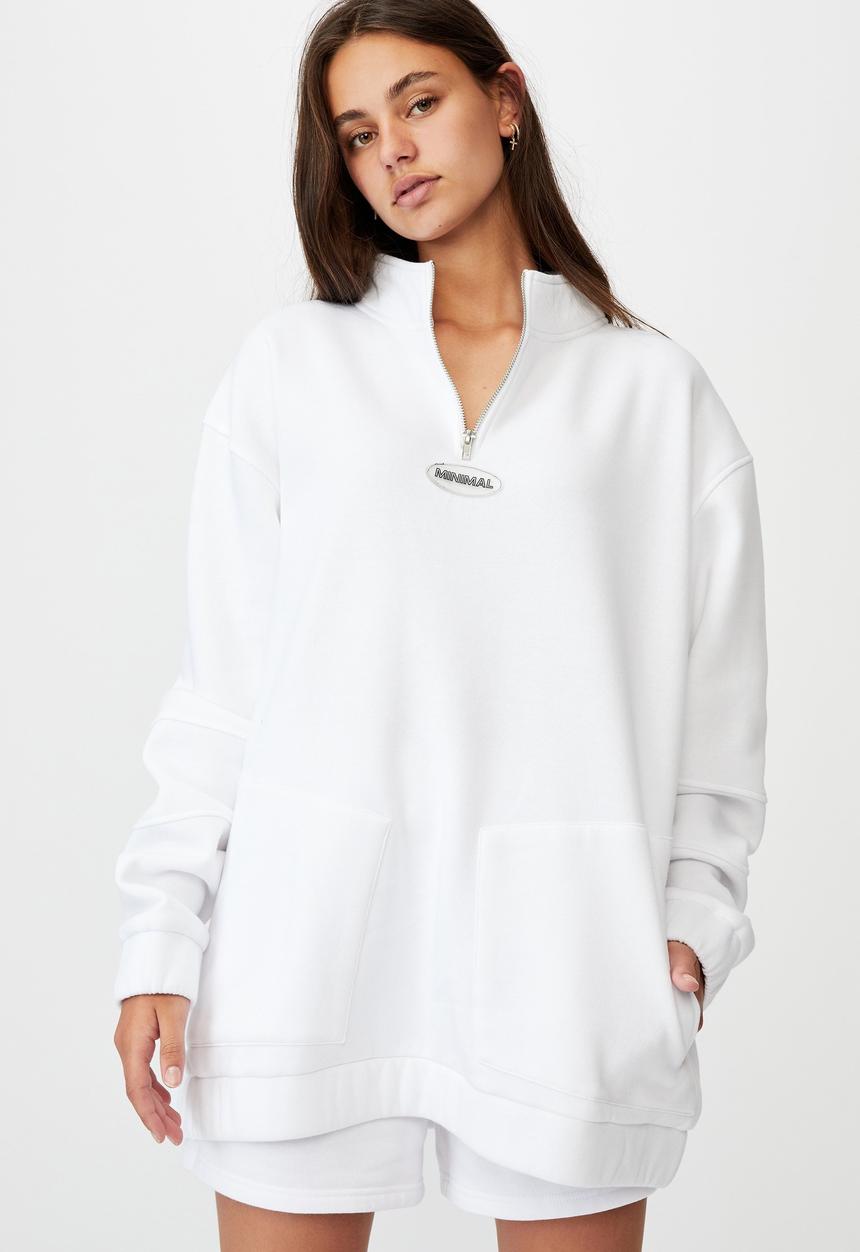 Factorie - Oversized qtr zip graphic crew - white