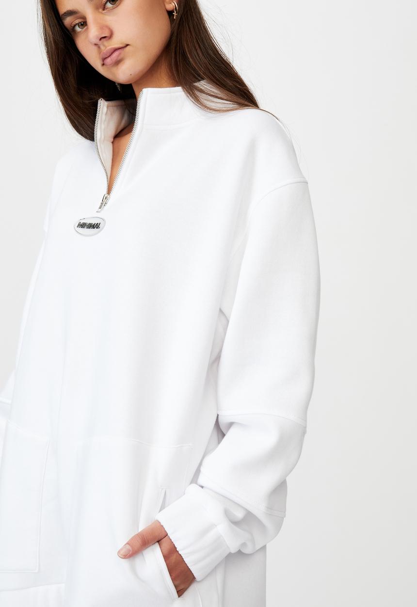 Factorie - Oversized qtr zip graphic crew - white